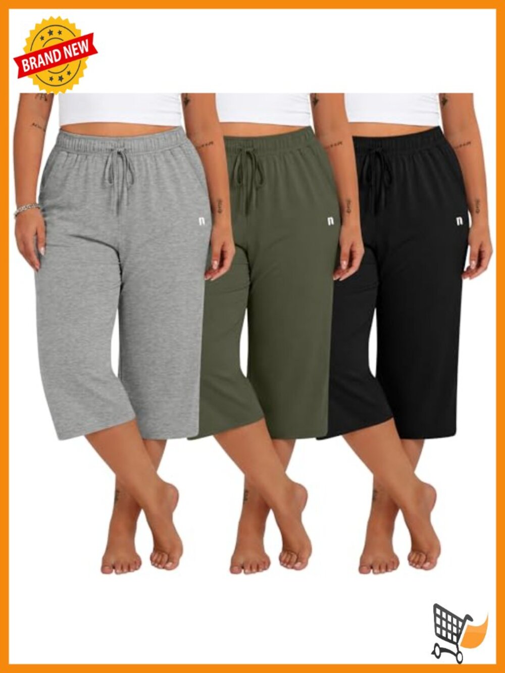 Plus Size Capris Wide Leg Drawstring Sweatpants with Pockets 3 Pack